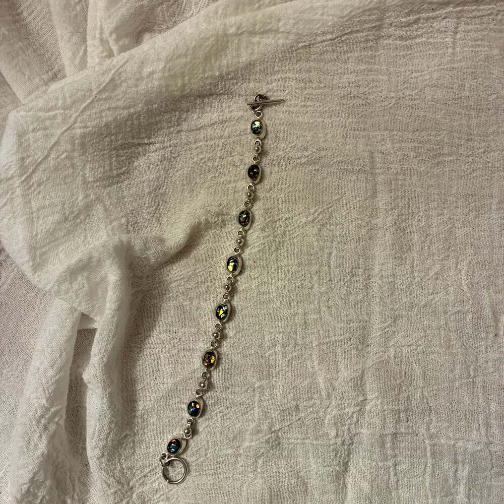 Vintage 925 Sterling Silver Mystic Topaz Oval Link Bracelet with Toggle Clasp